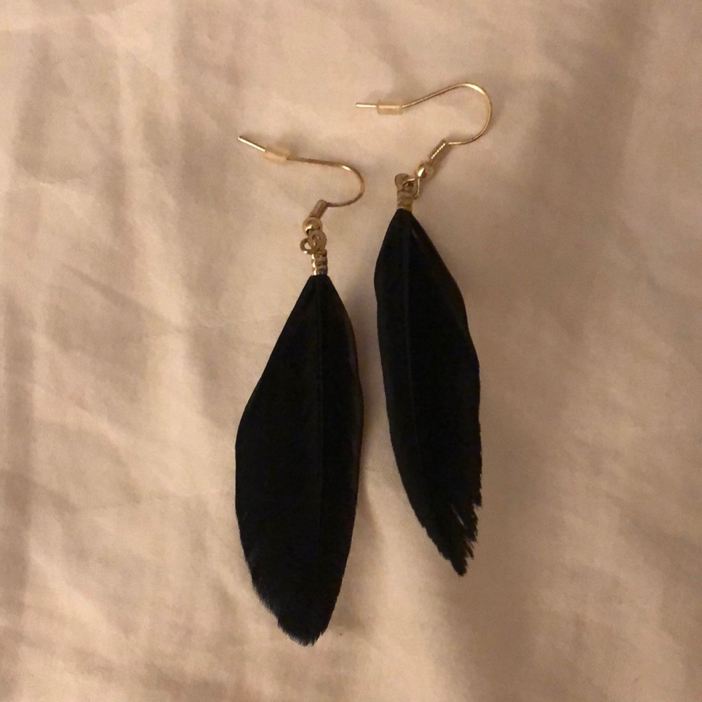 Black feathered earrings